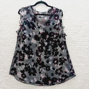 Blouse CAbi Size L Wine Floral Ruffle Going-Out Top Romantic Cottagewore Fairy